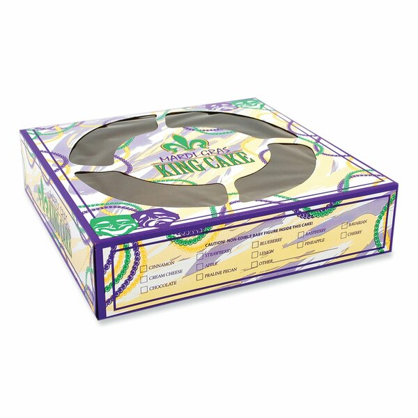 Sct Mardi Gras King Cake Window Boxes, 10 x 10 x 2.5, Green/Purple/White, Paper, 100PK SCH 2486